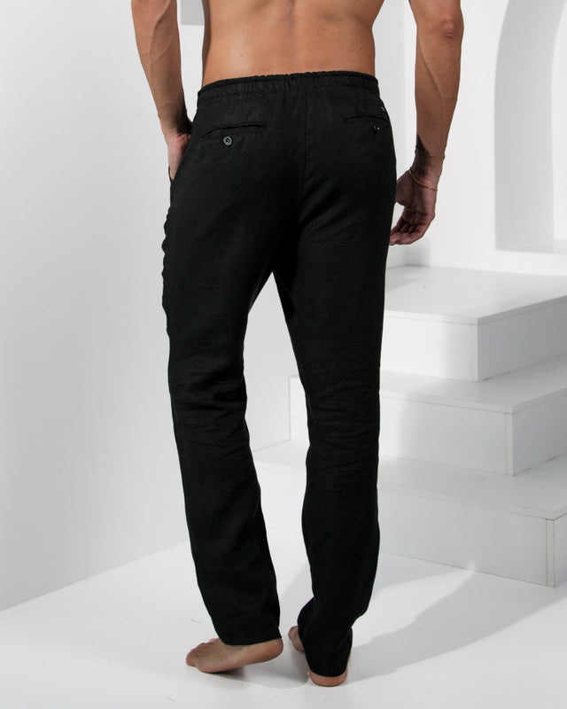 Leroy Tapered 100% Linen Pants - Black