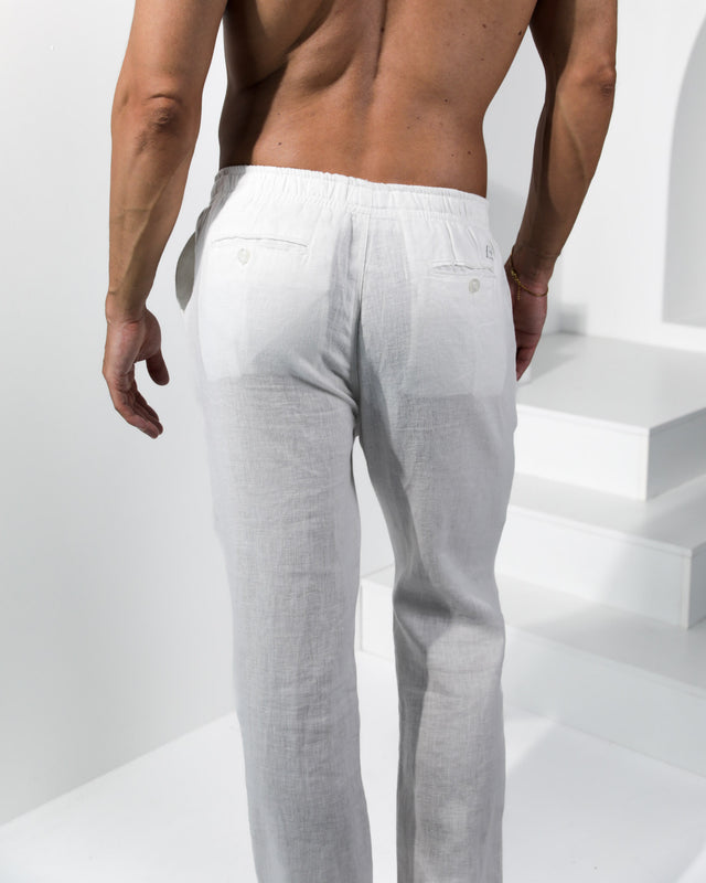 Leroy Tapered 100% Linen Pants - White