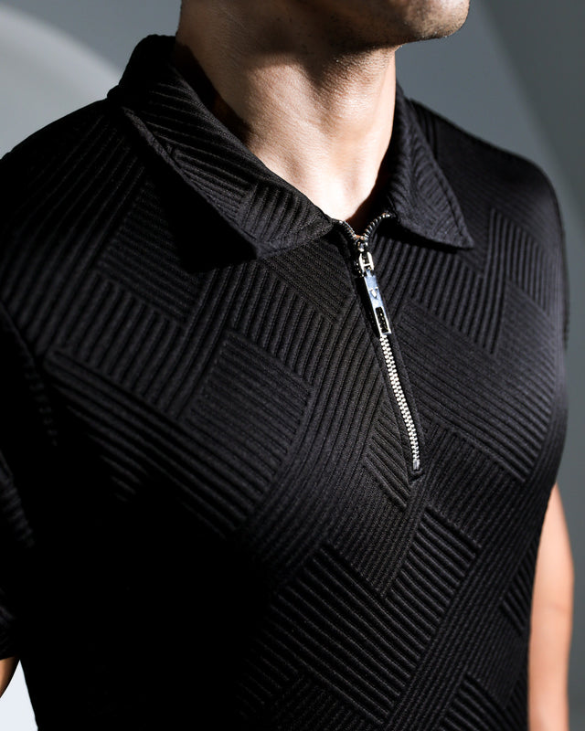 Henly Embossed Polo Shirt - Black