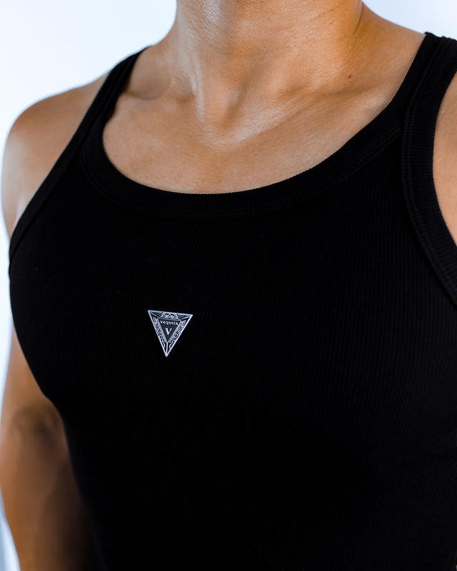 Flynn Ribbed Tank -Onyx - ENAMELLED CREST