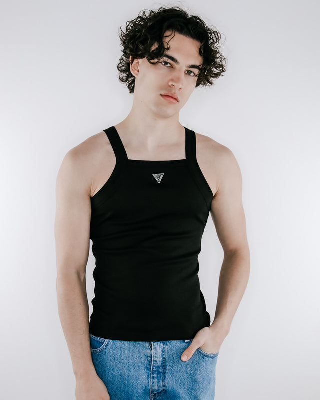 Baxter Ribbed Tank - Onyx - Enamelled Crest – Vaquita The Label