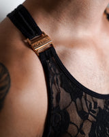 Ultra-Fine Lace Crop Top & Jock Thong Set - Black/Gold