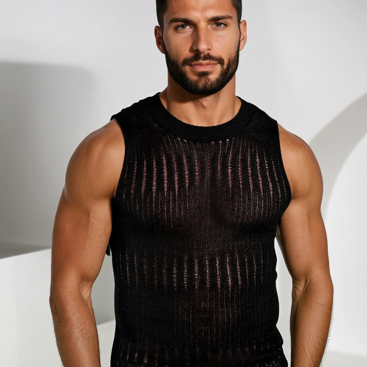 Marlow Sleeveless Distressed Knit Tank - Black – Vaquita The Label