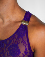 Ultra-Fine Lace Crop Top & Jock Thong Set - Amethyst /Gold