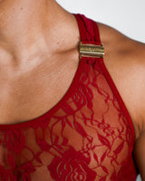 Ultra-Fine Lace Crop Top & Jock Thong Set - Merlot / Gold