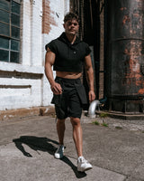 Men’s Cropped Embossed Hoodie - Black