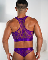 Ultra-Fine Lace Crop Top & Jock Thong Set - Amethyst /Gold
