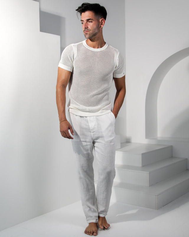 Wylder Crochet Crew-Neck Shirt- White